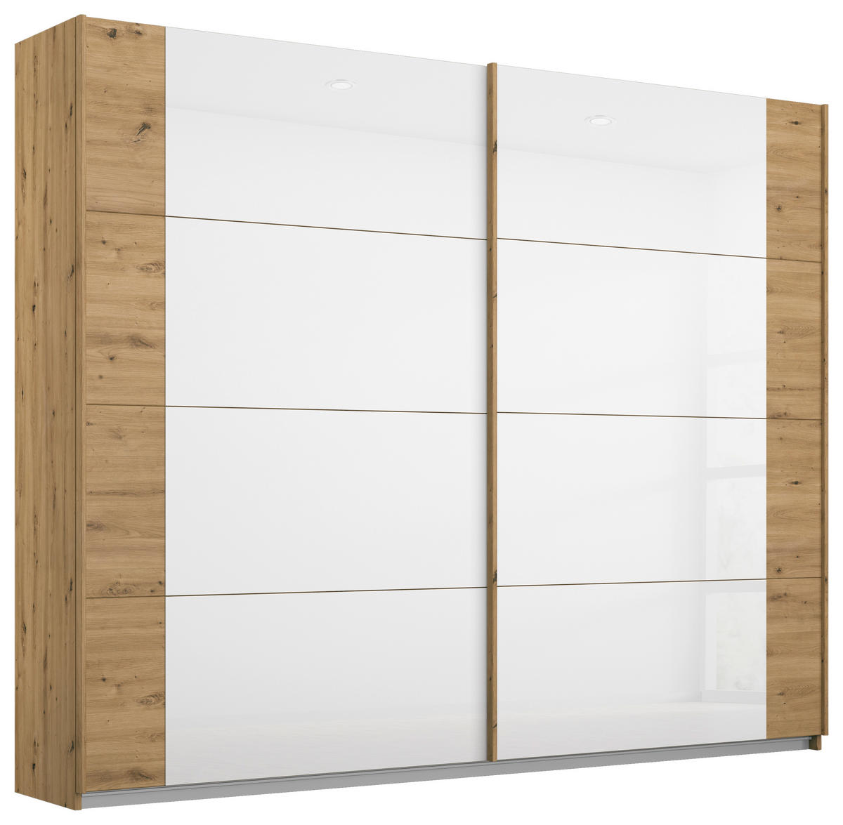 SCHWEBETÜRENSCHRANK Weiss, Eiche Artisan  - Weiss/Eiche Artisan, Modern, Glas/Holzwerkstoff (226/210/62cm) - Rauch Möbel
