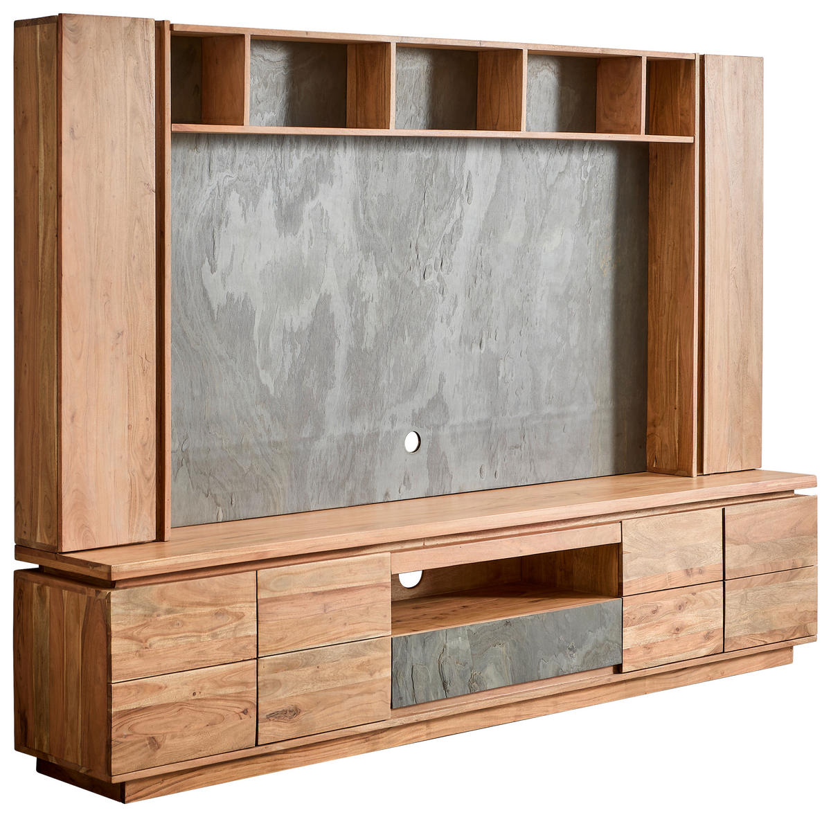 WOHNWAND 4-teilig  in Grau, Akaziefarben  240/173/40 cm  - Akaziefarben/Grau, KONVENTIONELL, Holz/Stein (240/173/40cm) - Livetastic