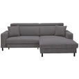 ECKSOFA in Flachgewebe Anthrazit  262/166 cm  - Anthrazit/Schwarz, Design, Textil/Metall (262/166cm) - Xora