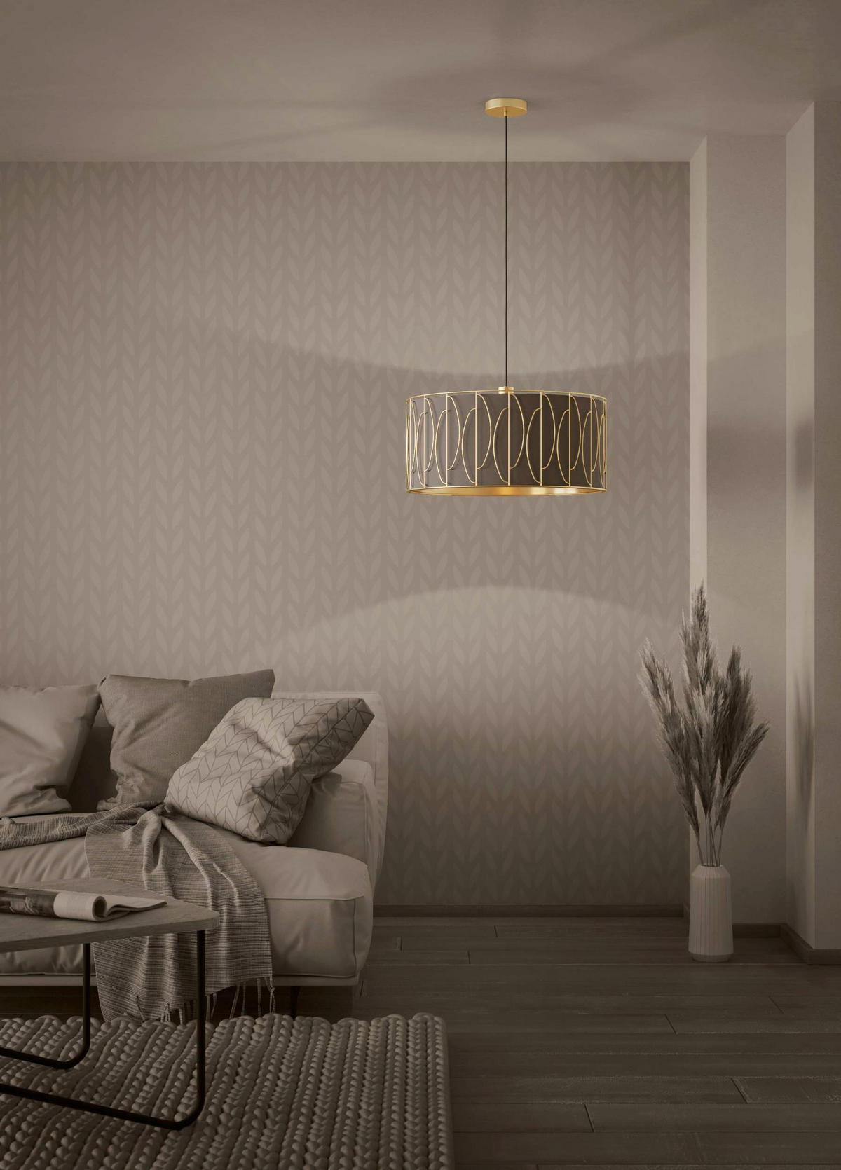 HÄNGELEUCHTE 57/150 cm  - Messingfarben/Goldfarben, KONVENTIONELL, Textil/Metall (57/150cm) - Eglo