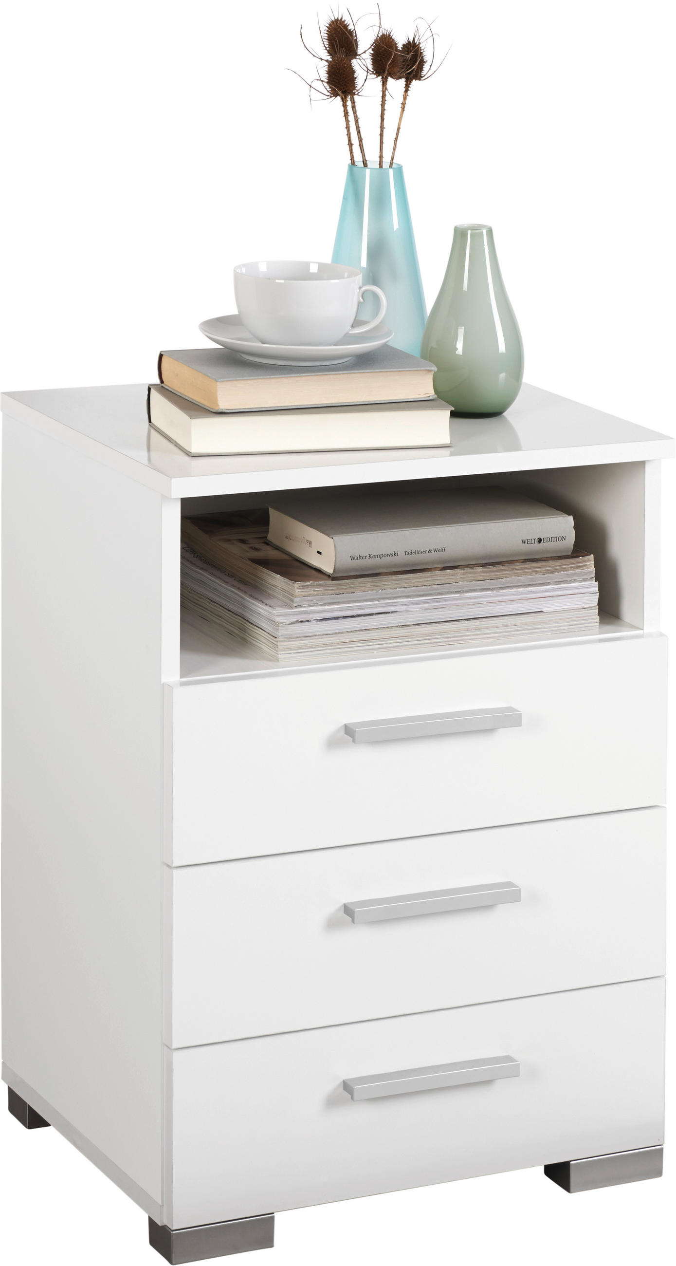 NACHTSCHRANK 45/62/35 cm  - Weiß Hochglanz/Alufarben, KONVENTIONELL, Holzwerkstoff/Kunststoff (45/62/35cm) - Carryhome