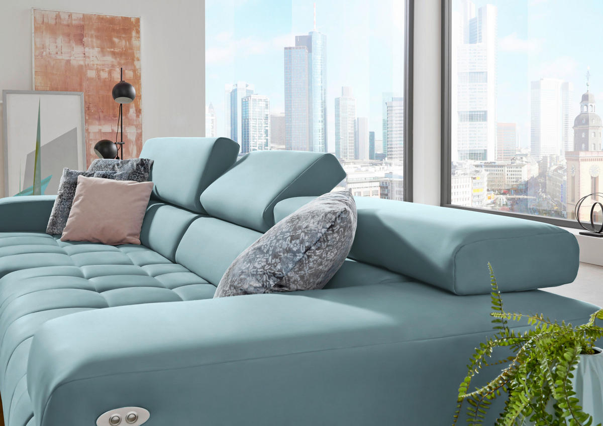 ECKSOFA Mikrofaser Hellblau  - Silberfarben/Hellblau, Design, Textil/Metall (190/335cm) - Beldomo Speed