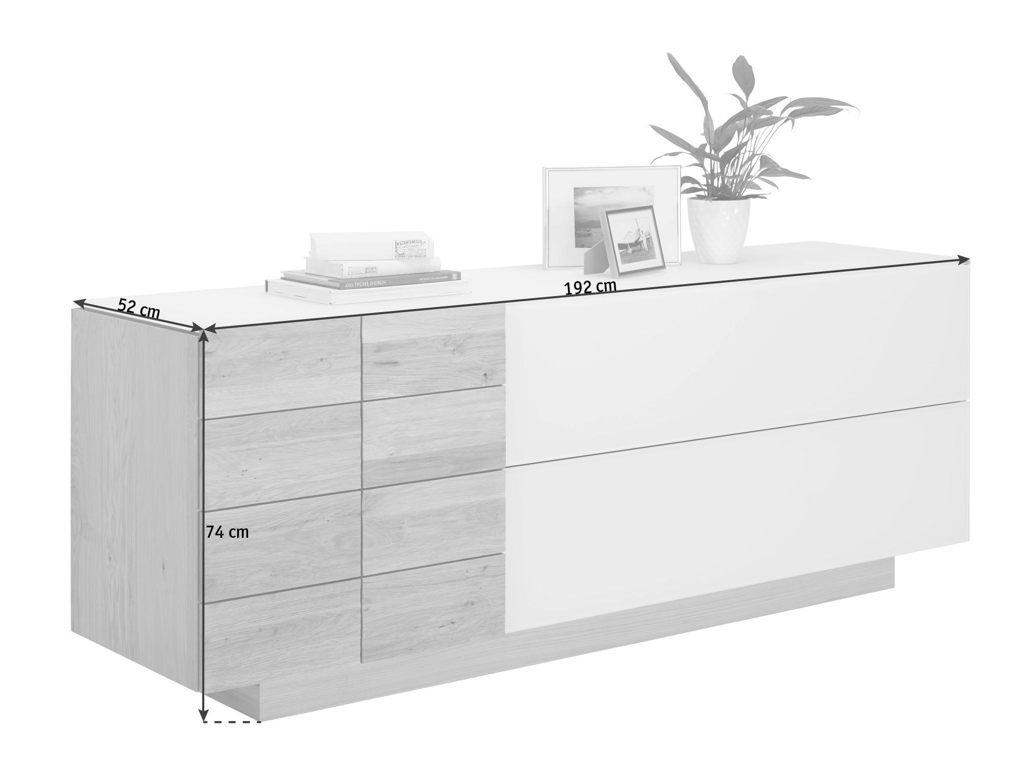 SIDEBOARD  in 192/74/52 cm  - Eichefarben/Weiß, Natur, Glas/Holz (192/74/52cm) - Voglauer