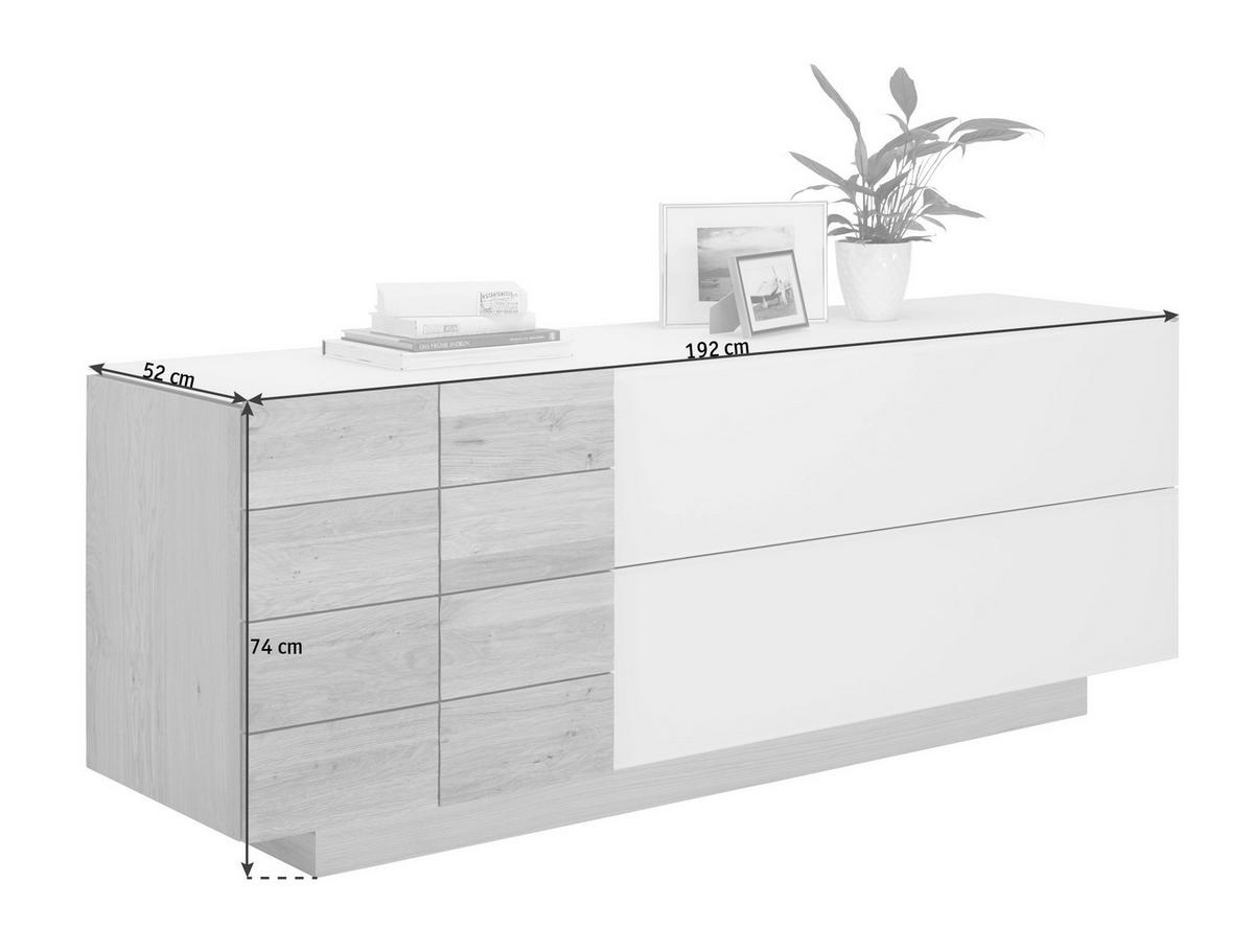 SIDEBOARD  in 192/74/52 cm  - Eichefarben/Weiß, Design, Glas/Holz (192/74/52cm) - Voglauer