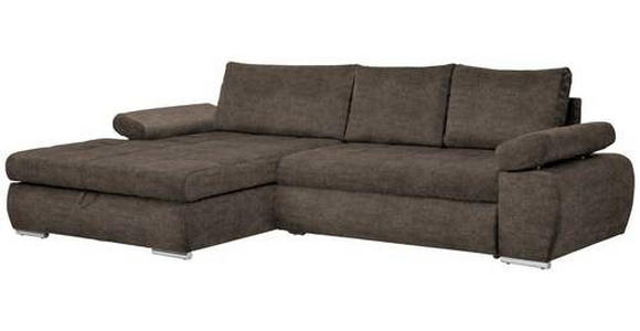 ECKSOFA in Flachgewebe Graubraun  - Chromfarben/Graubraun, Design, Kunststoff/Textil (173/294cm) - Carryhome