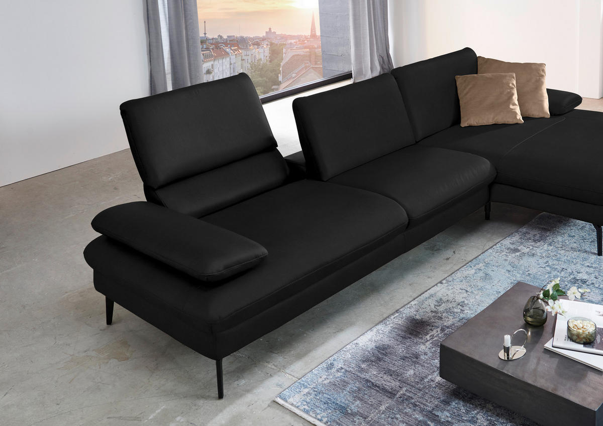 ECKSOFA in Echtleder Schwarz  - Schwarz, Design, Leder/Metall (325/157cm) - Dieter Knoll