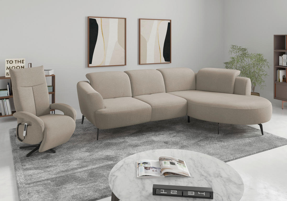 ECKSOFA in Mikrofaser Beige  - Beige/Schwarz, Konventionell, Textil/Metall (309/199cm) - Sit & More