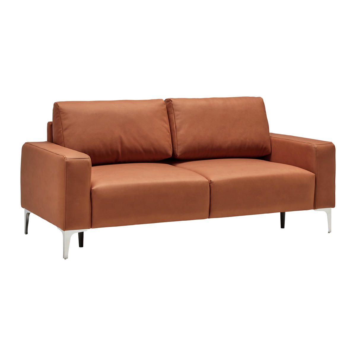 3-SITS SOFFA i läderimitation (vegan) cognacfärgad  - kromfärg/cognacfärgad, Modern, metall/textil (182/85/92cm) - MID.YOU