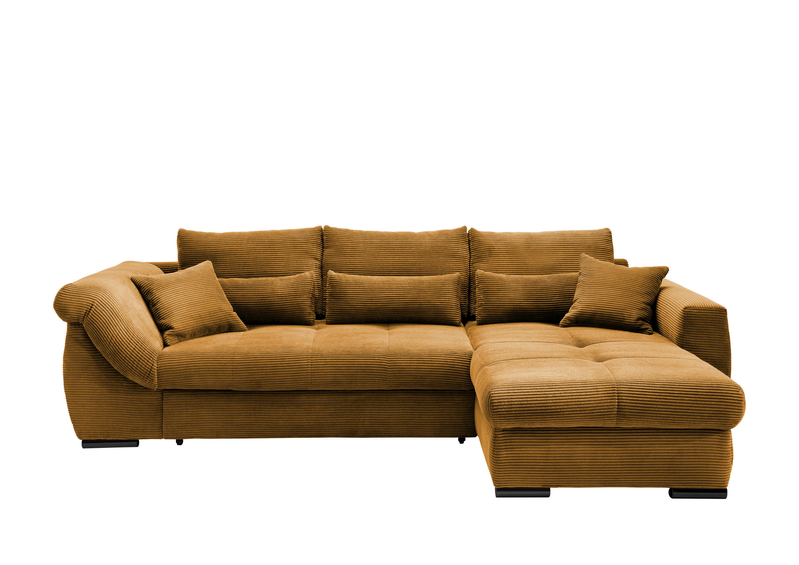 ECKSOFA 302/188 cm  in Cord Goldfarben Zierkissen, Rückenkissen, Nierenkissen, Bettkasten  302/188 cm  - Goldfarben/Schwarz, MODERN, Textil/Metall (302/188cm) - MID.YOU