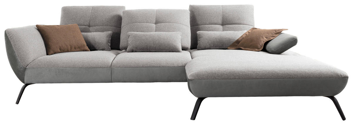 WOHNLANDSCHAFT Silberfarben, Hellgrau Flachgewebe  - Silberfarben/Hellgrau, MODERN, Textil/Metall (301/191cm) - Livetastic