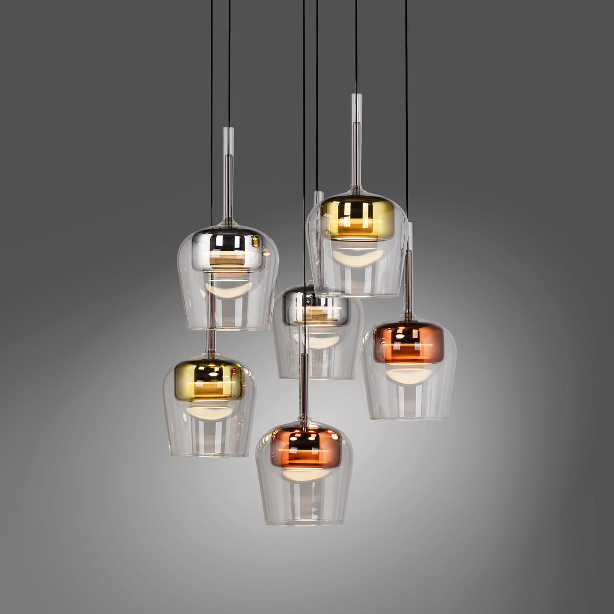 LED-HÄNGELEUCHTE 50/50/200 cm    - Silberfarben/Goldfarben, Design, Glas/Kunststoff (50/50/200cm)