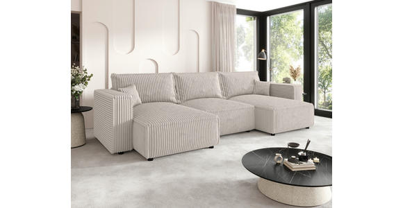 WOHNLANDSCHAFT Creme Cord  - Creme/Schwarz, MODERN, Kunststoff/Textil (153/350/153cm) - Xora