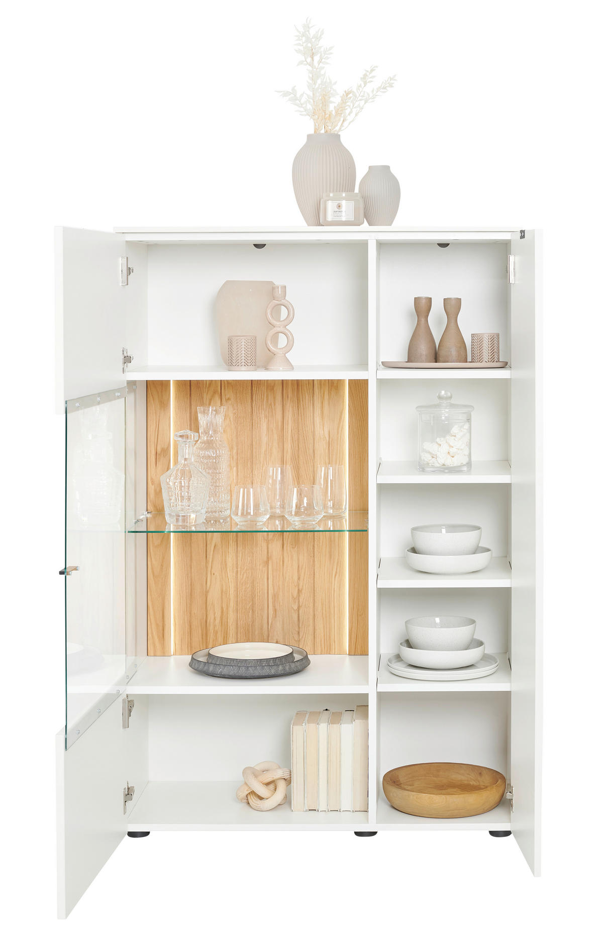 VYSOKÁ KOMODA, divoký dub, bílá, barvy dubu, 95/139,6/42 cm - bílá/černá, Design, dřevo/kompozitní dřevo (95/139,6/42cm) - Novel