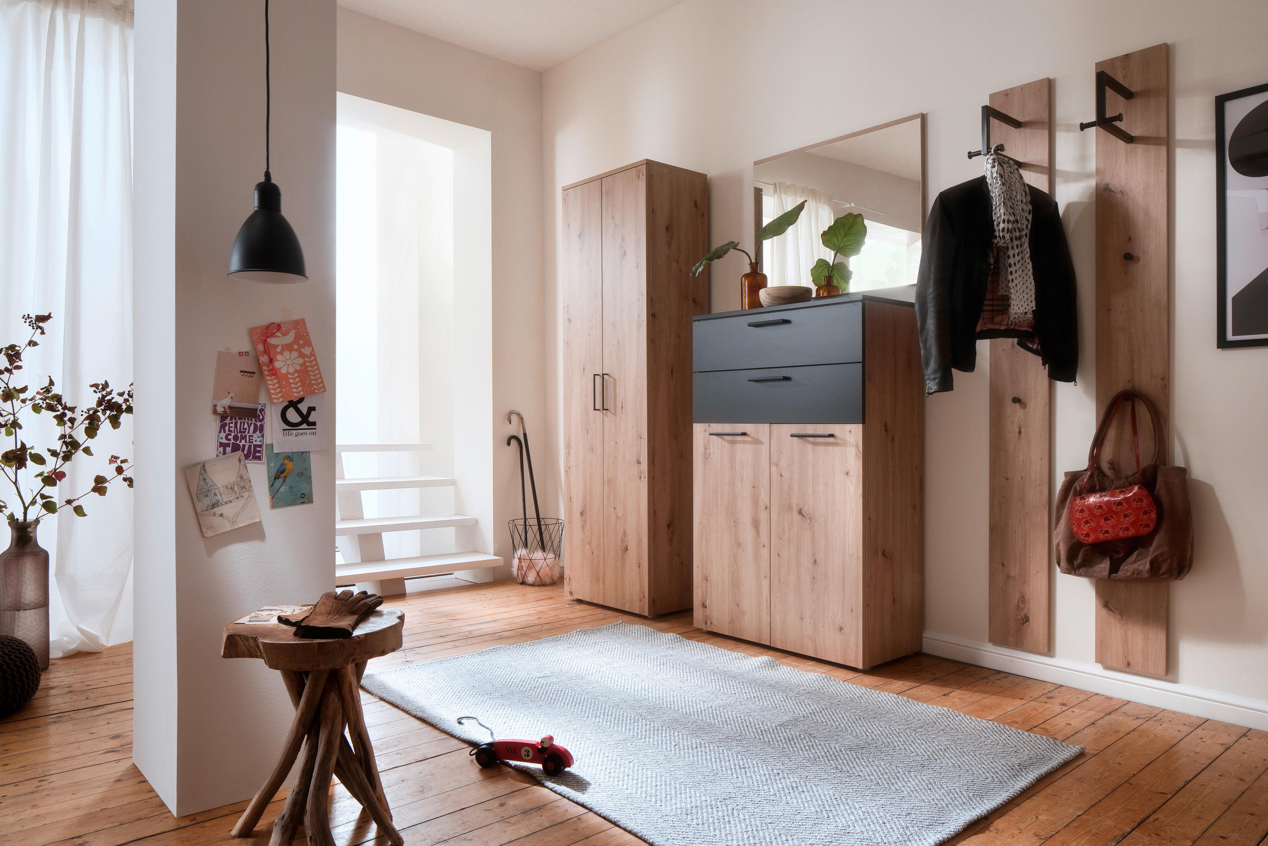 GARDEROBE 5-teilig  in 200/200/38 cm  - Eichefarben/Anthrazit, KONVENTIONELL, Holzwerkstoff (200/200/38cm) - Moderano