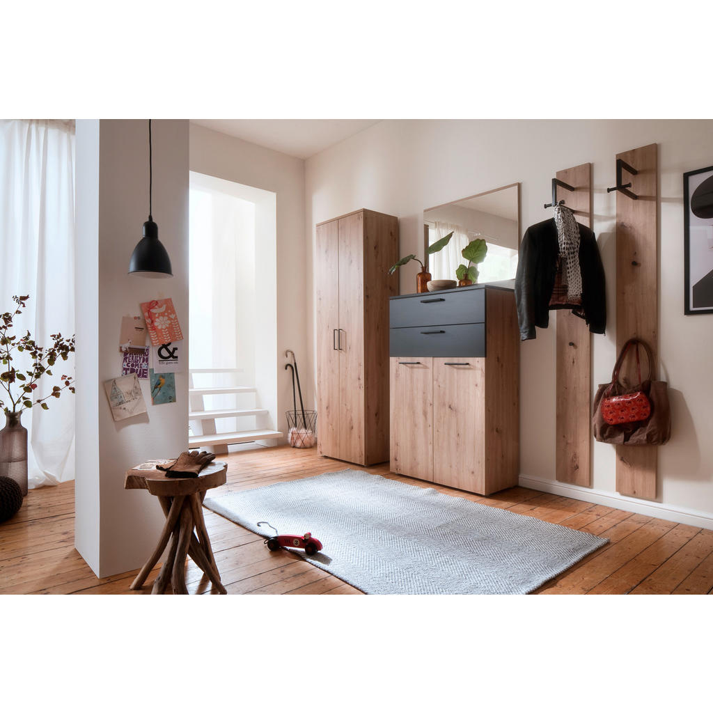 Thumbnail - Moderano Garderobe, Anthrazit, Eiche, Holzwerkstoff, 5-teilig, 2 Schubladen, 200x200x38 cm, Typenauswahl, Beimöbel erhäl...