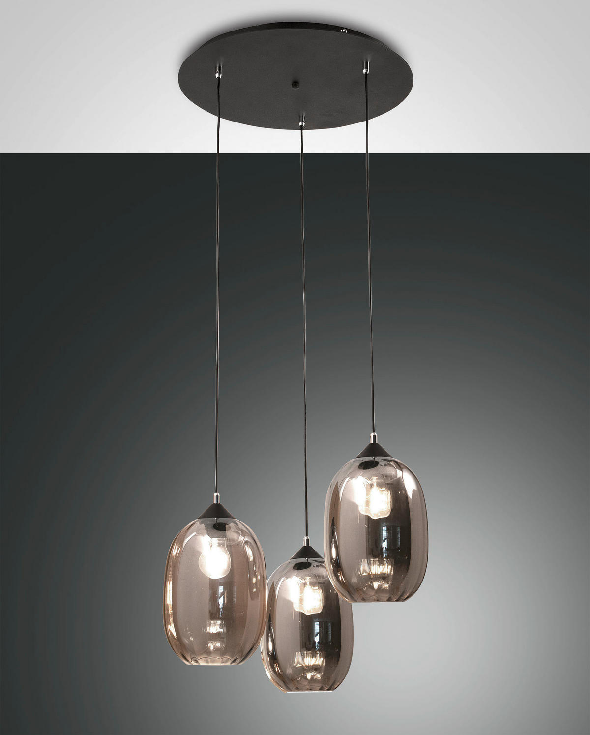 HÄNGELEUCHTE 55/200 cm  - Schwarz/Grau, Design, Glas/Metall (55/200cm) - Fabas Luce