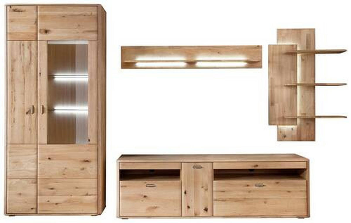 WOHNWAND  in Eichefarben 340/208/50 cm  - Eichefarben/Silberfarben, Design, Glas/Holz (340/208/50cm) - Livetastic