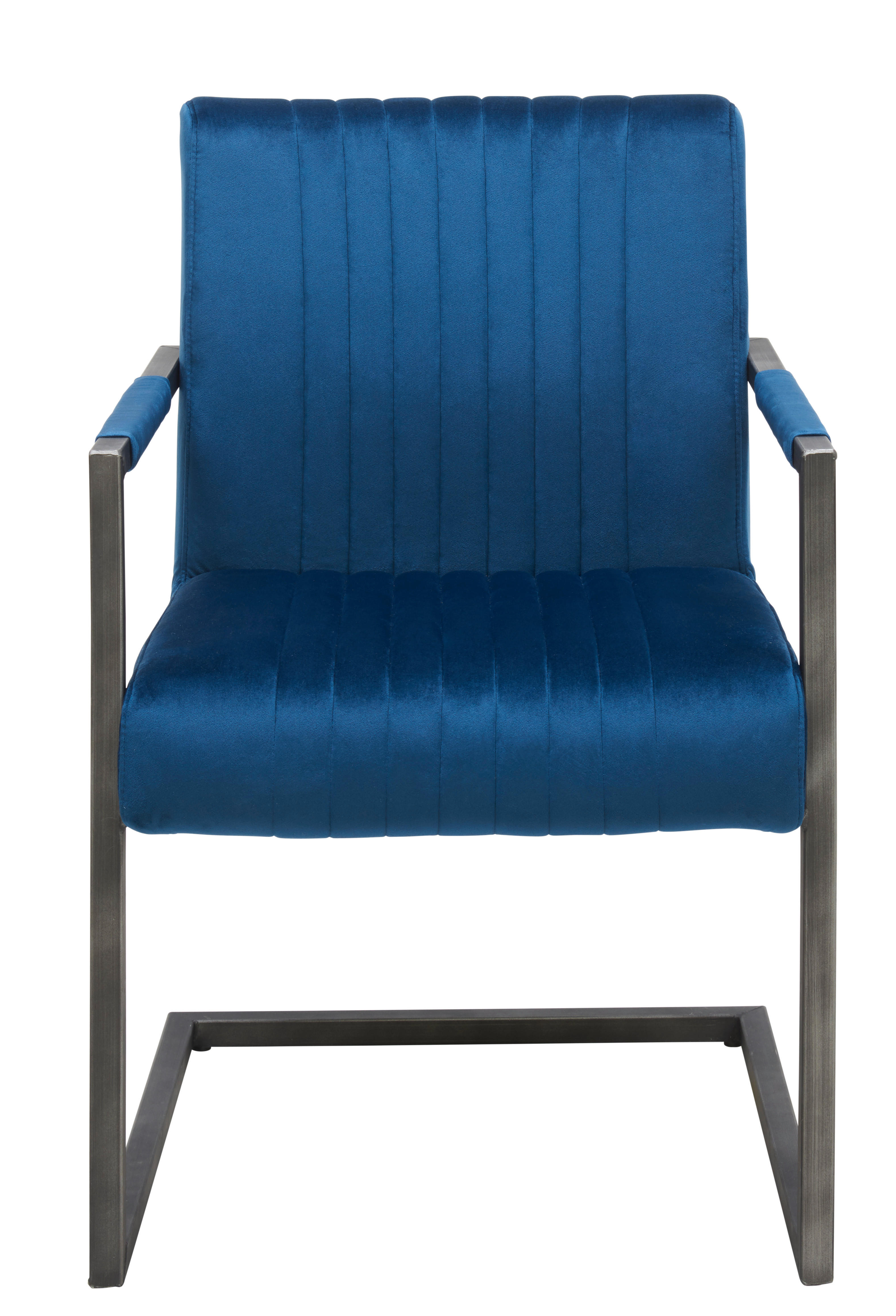 SCAUN CU BRAȚE in albastru, negru  - albastru/negru, Trend, metal/textil (54/91/64cm) - Ambia Home