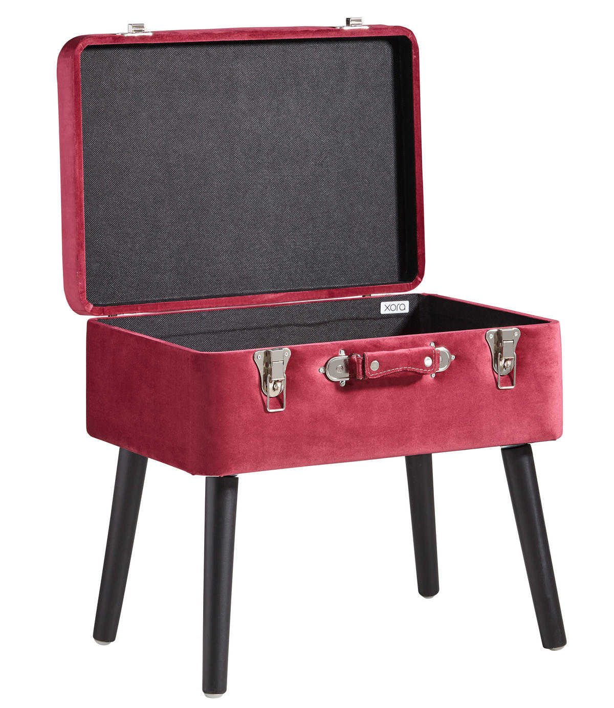HOCKER Samt Kiefer Schwarz, Bordeaux  - Bordeaux/Schwarz, Trend, Holz/Textil (50/46/35cm) - Xora