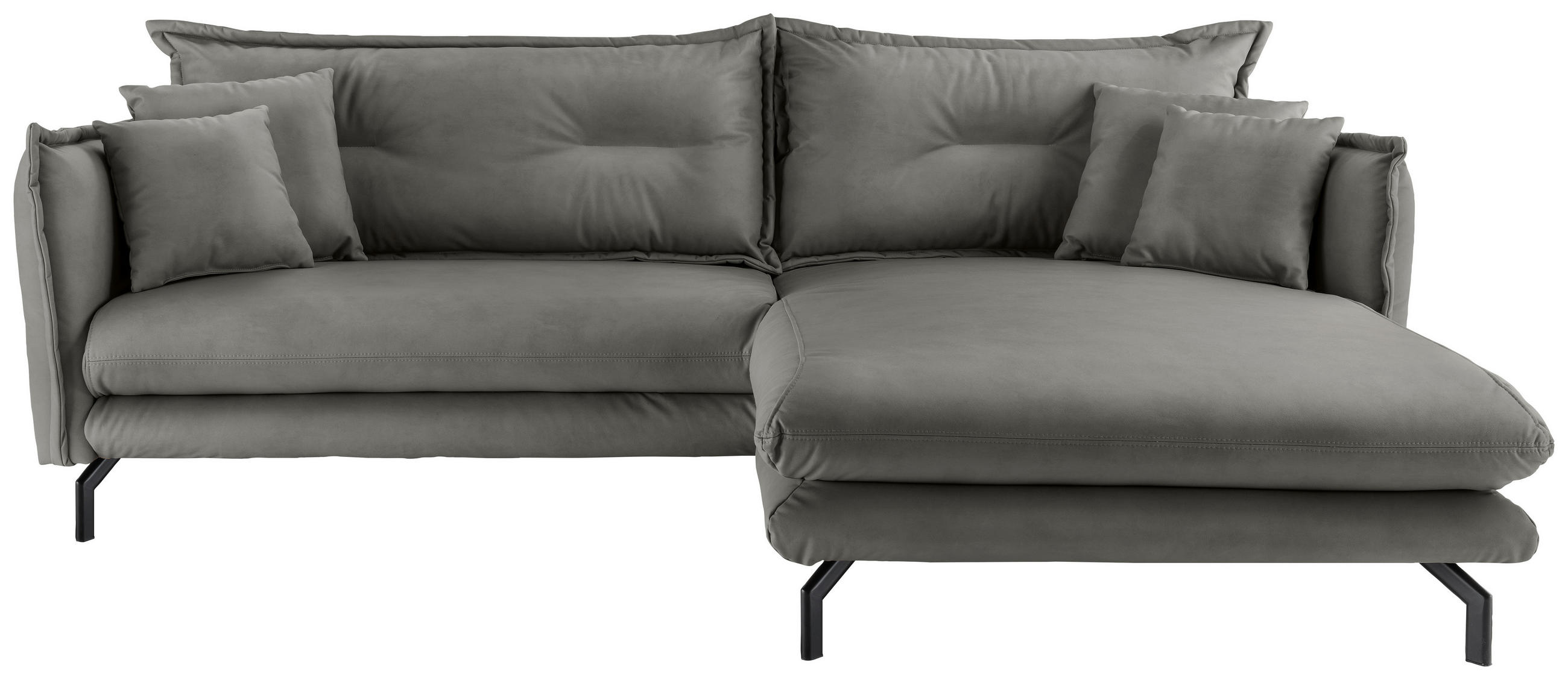 ECKSOFA in Lederlook Grau  - Schwarz/Grau, Modern, Textil/Metall (255/180cm) - Livetastic