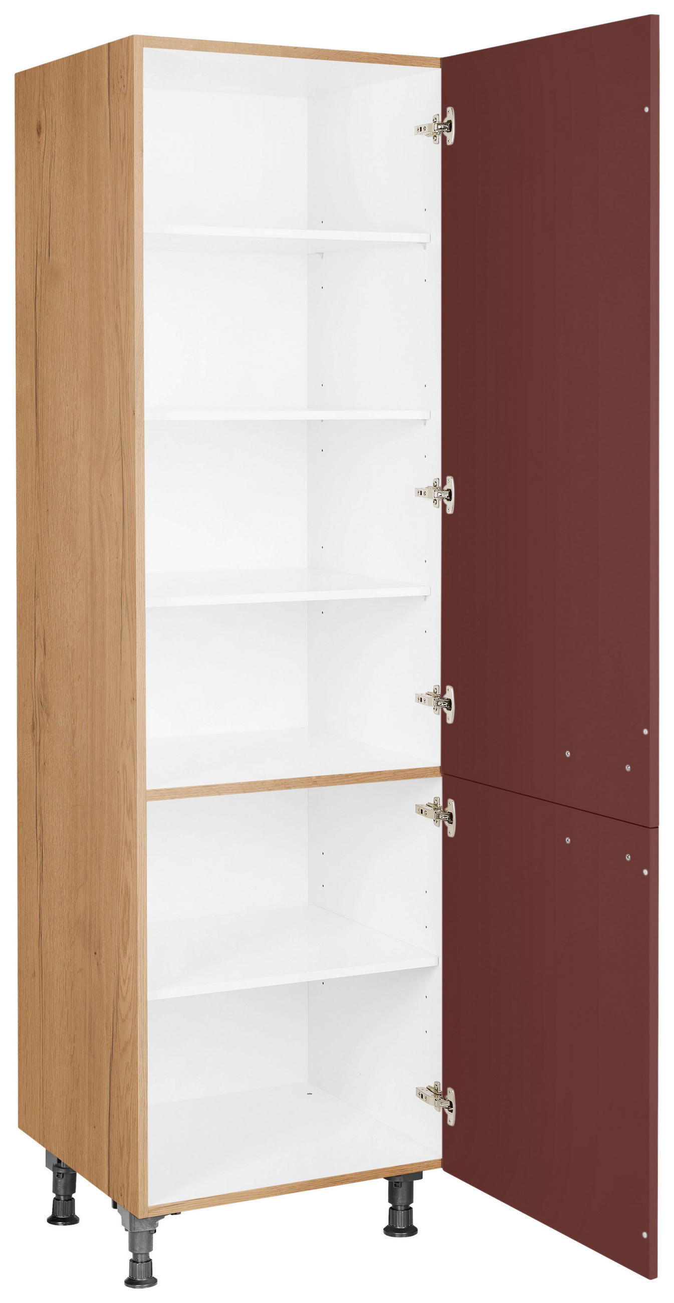 GESCHIRRSCHRANK 60/216,6/58 cm  in Rot, Eichefarben  - Eichefarben/Rot, MODERN, Holzwerkstoff/Metall (60/216,6/58cm) - Nobilia