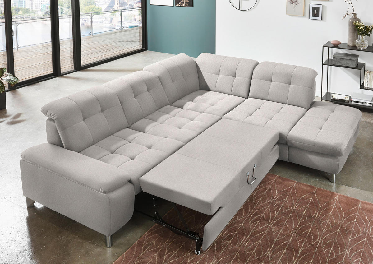 ECKSOFA in Chenille Ecru  - Chromfarben/Ecru, Design, Textil/Metall (310/260cm) - Beldomo Speed