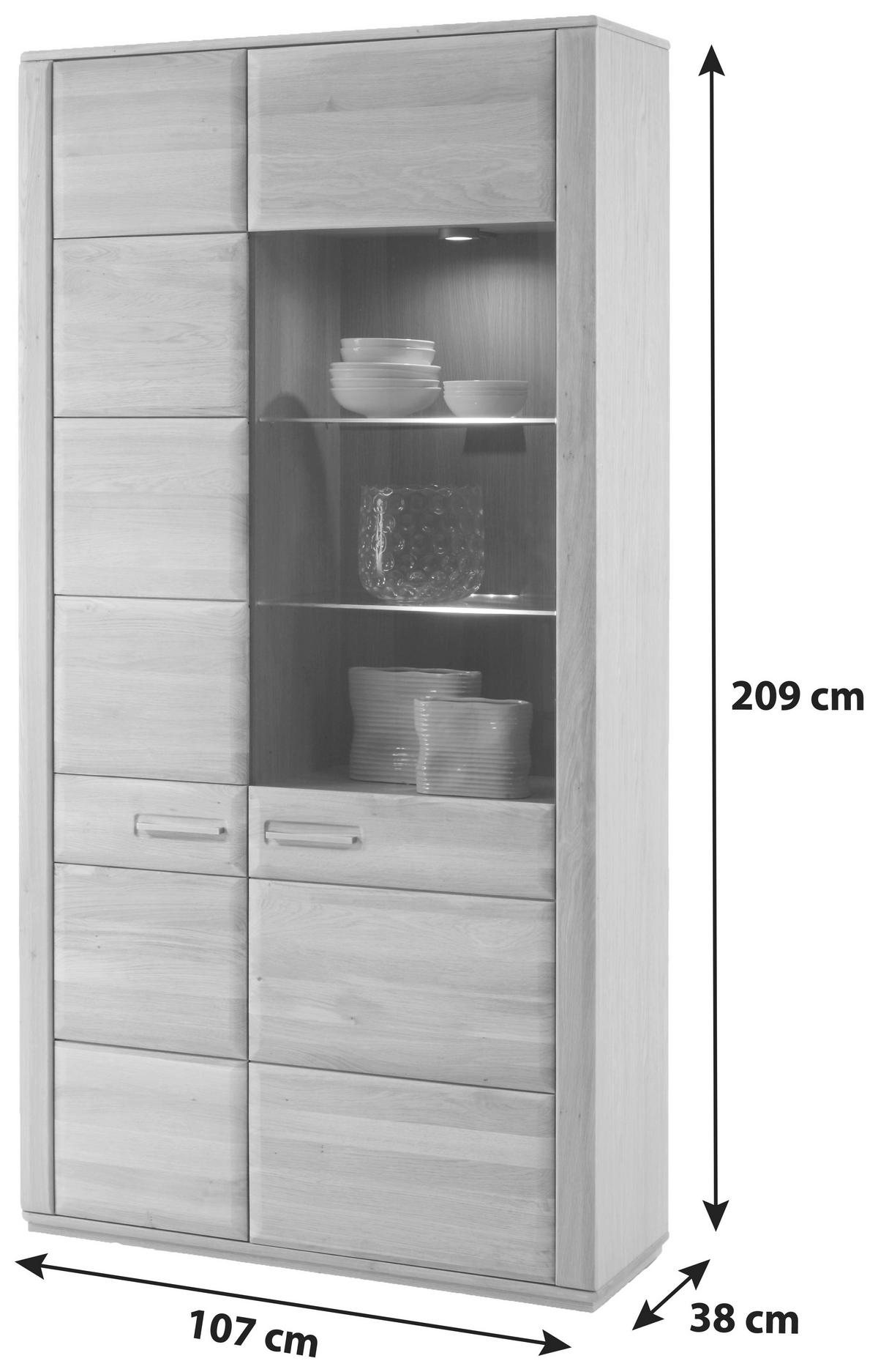 VITRINENKOMBINATION in furniert, teilmassiv Eiche Eichefarben  - Eichefarben/Nickelfarben, Design, Glas/Holz (107/209/38cm) - Livetastic