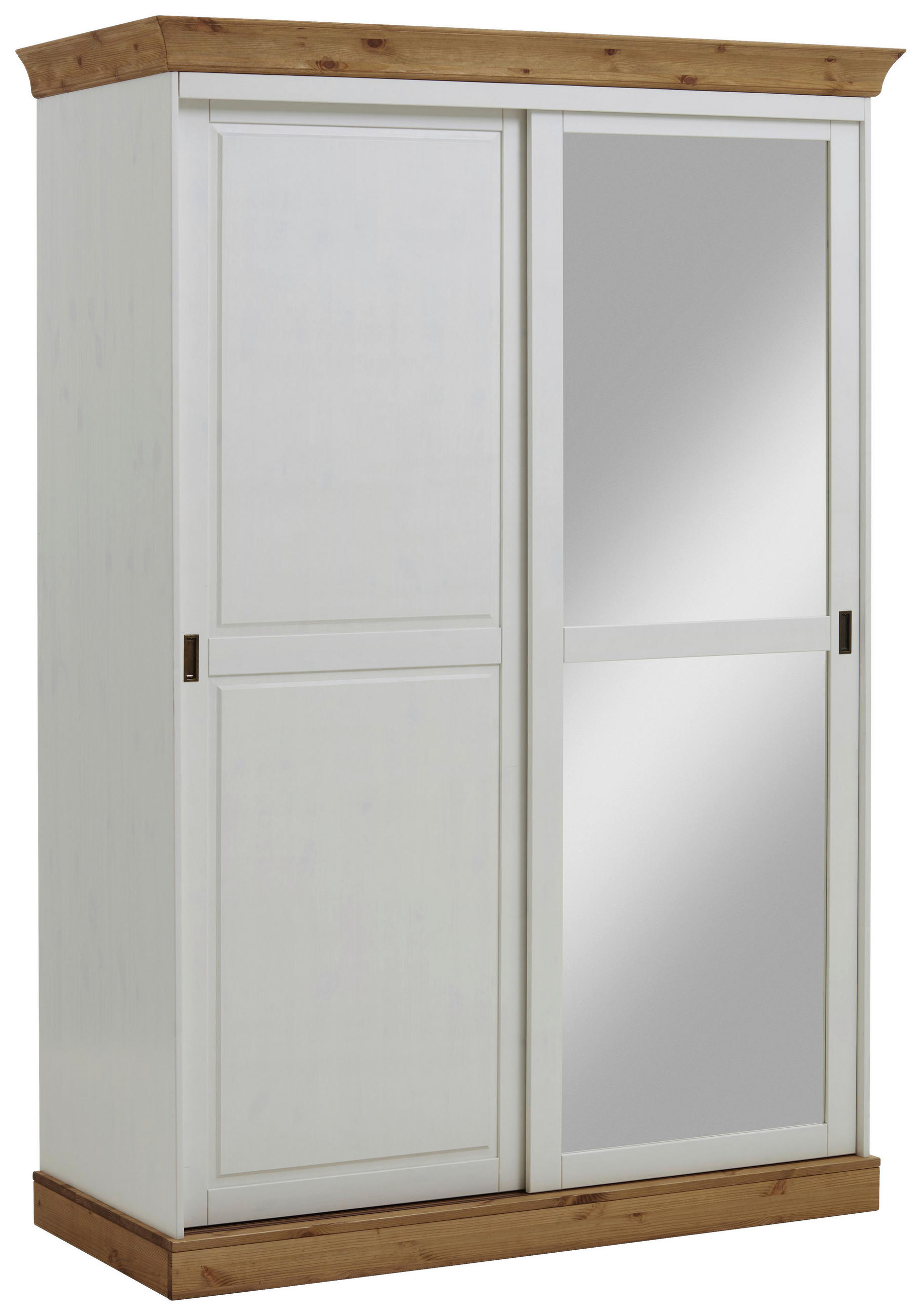SCHIEBETÜRENSCHRANK 150/220/69 cm 2-türig Weiß, Laugenfarbig  - Laugenfarbig/Messingfarben, ROMANTIK / LANDHAUS, Glas/Holz (150/220/69cm) - Boxxx