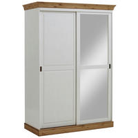 SCHIEBETÜRENSCHRANK 150/220/69 cm 2-türig Weiß, Laugenfarbig  - Laugenfarbig/Messingfarben, ROMANTIK / LANDHAUS, Glas/Holz (150/220/69cm) - Boxxx
