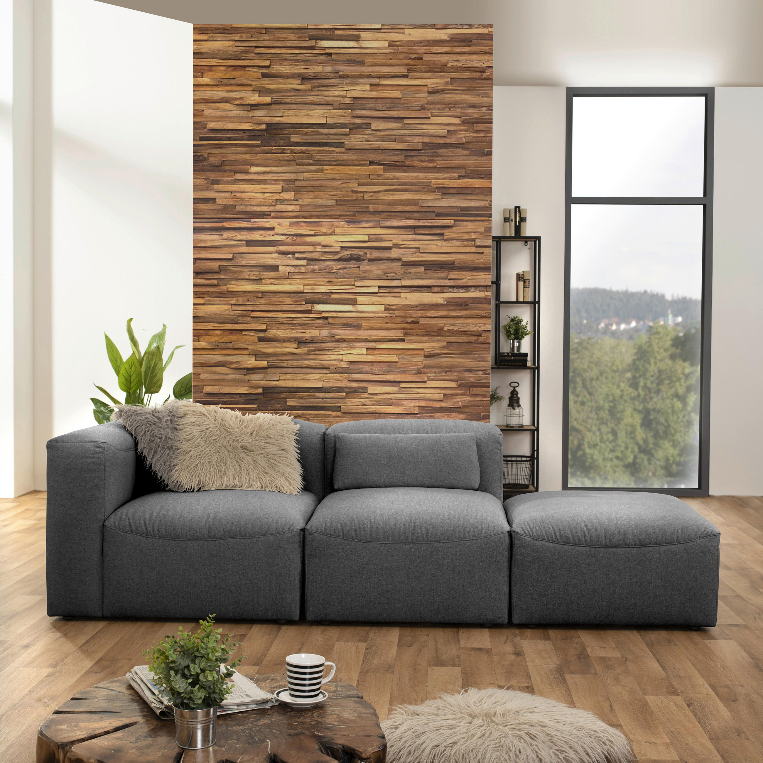 OTTOMANE LENA Anthrazit - Anthrazit, Design, Kunststoff/Textil (250/73/100cm) - Max Winzer