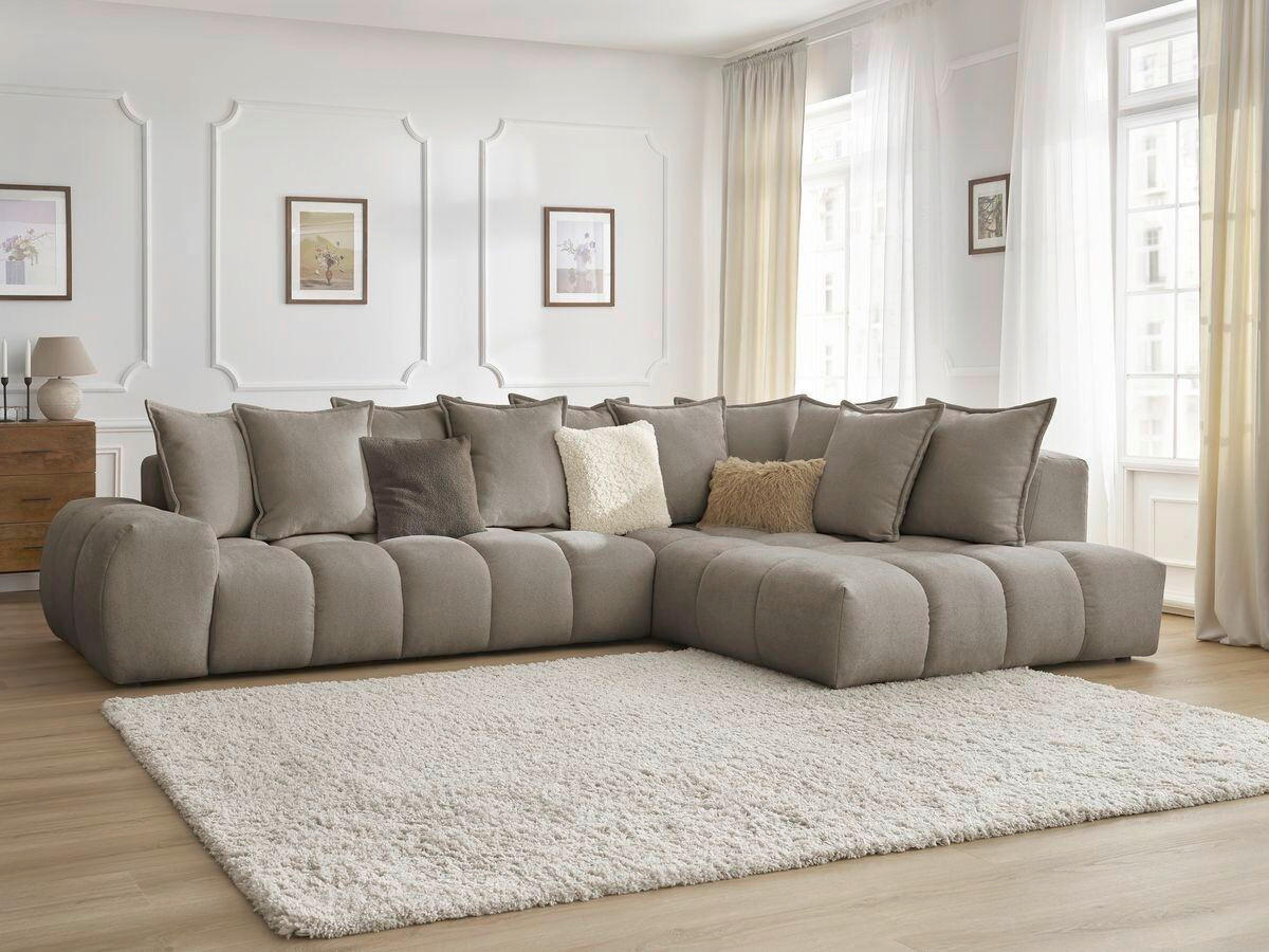 ECKSOFA Ottomane rechts  EVEREST Taupe Struktur  - Taupe/Schwarz, MODERN, Kunststoff/Textil (352/210cm)