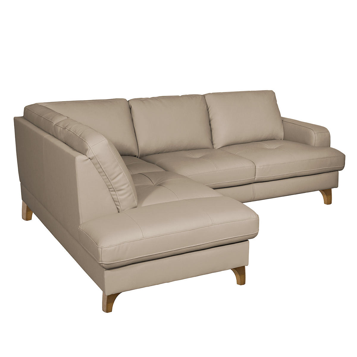 ECKSOFA Hellgrau Echtleder Lederlook  - Buchefarben/Hellgrau, Design, Leder/Holz (234/190cm) - Livetastic