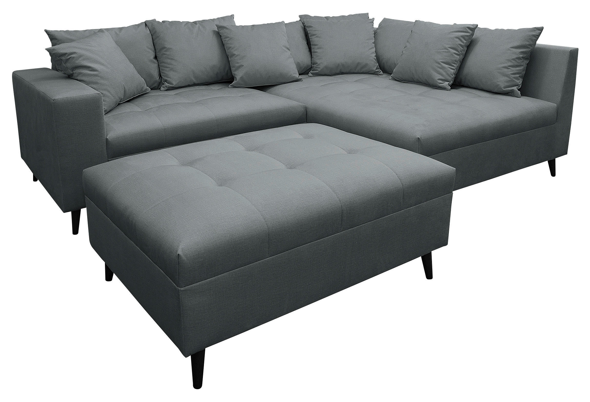 Ecksofa inkl. Hocker Dunkelgrau Mikrofaser  - Dunkelgrau/Schwarz, Design, Holz/Textil (247/174cm) - MID.YOU