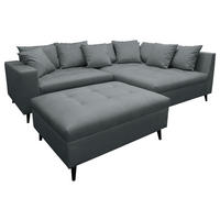 Ecksofa inkl. Hocker  in Mikrofaser Dunkelgrau  247/174 cm  - Dunkelgrau/Schwarz, Design, Holz/Textil (247/174cm) - MID.YOU