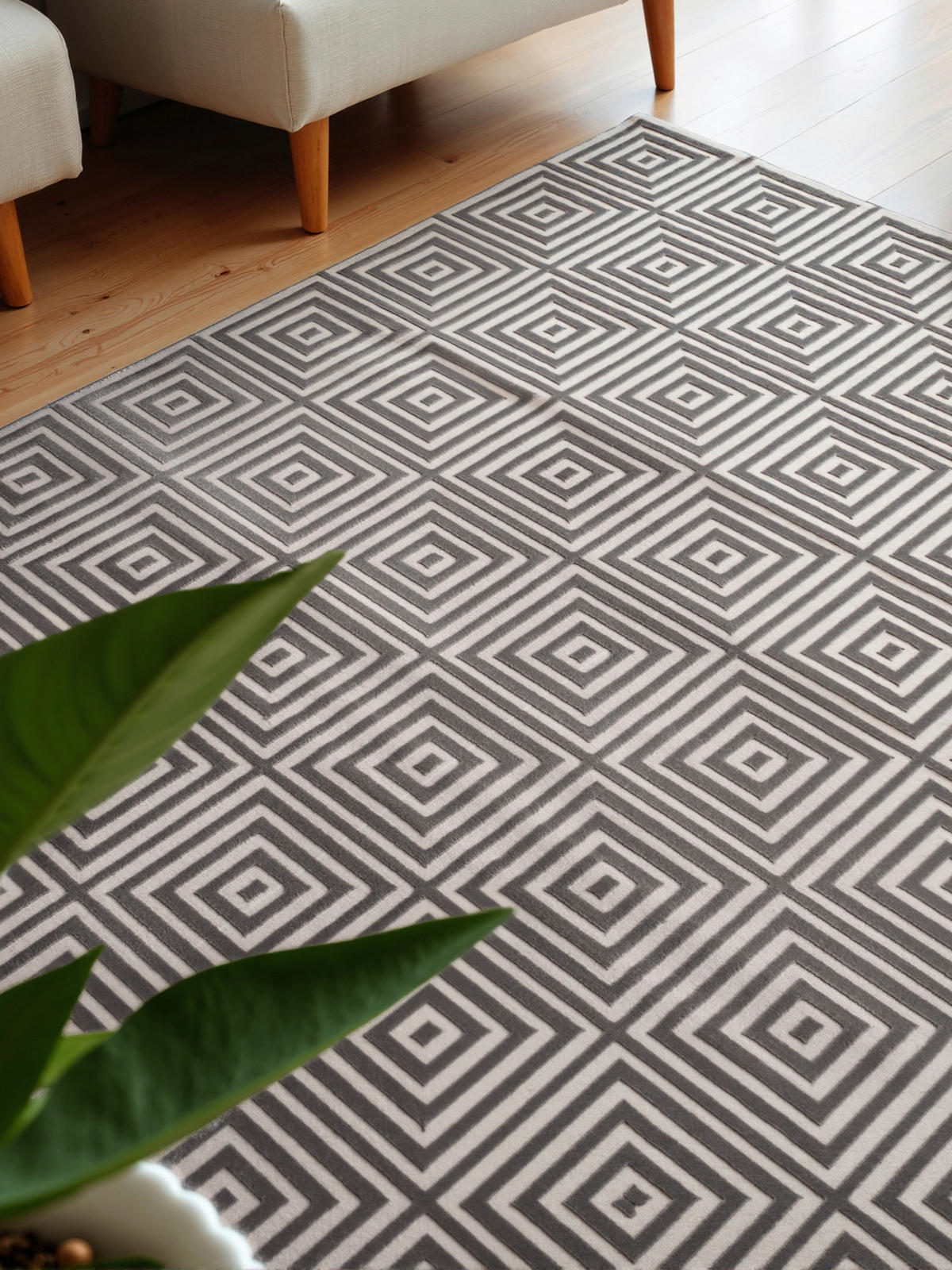 TEPPICH 120/170 cm Perles Grau, Weiß  - Weiß/Grau, Basics, Kunststoff (120/170cm) - Elle Decoration