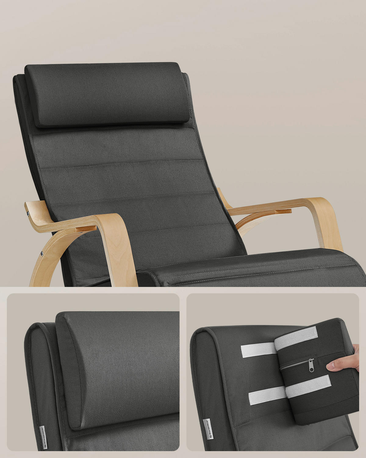 RELAXAČNÍ KŘESLO, dřevo, textil, tmavě šedá - tmavě šedá/barvy břízy, Basics, dřevo/textil (121,5/84/67cm) - Boxxx