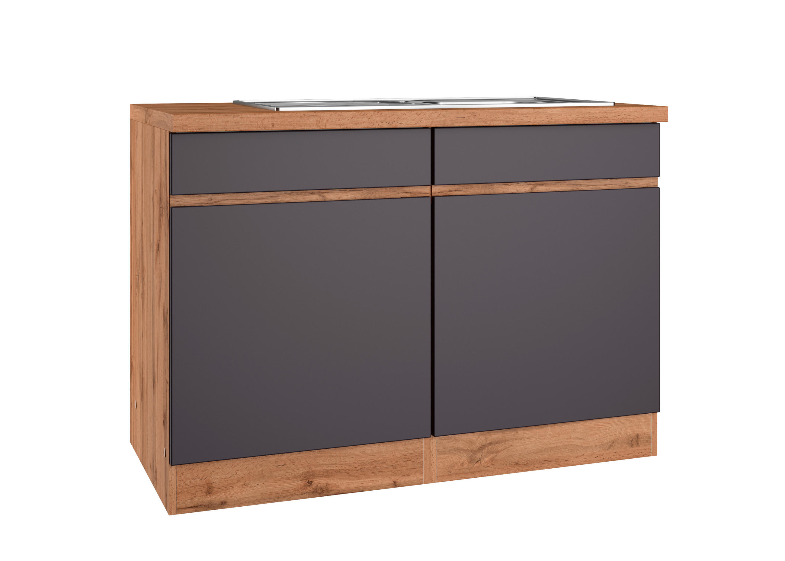 SPÜLENUNTERSCHRANK 120/86/60 cm  in Grau, Eiche Wotan  - Eiche Wotan/Grau, Design, Holzwerkstoff (120/86/60cm) - Held