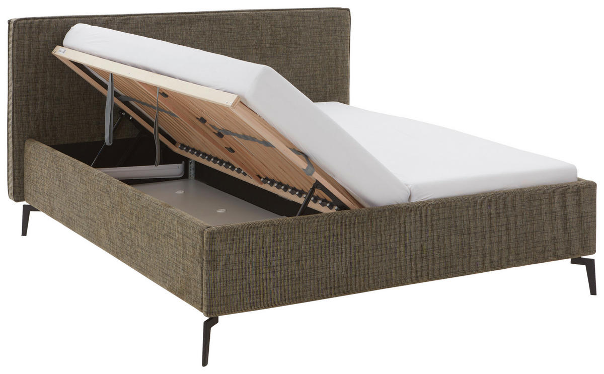 POLSTERBETT 160/200 cm  in Olivgrün  - Birkefarben/Buchefarben, Design, Holz/Textil (160/200cm) - home24