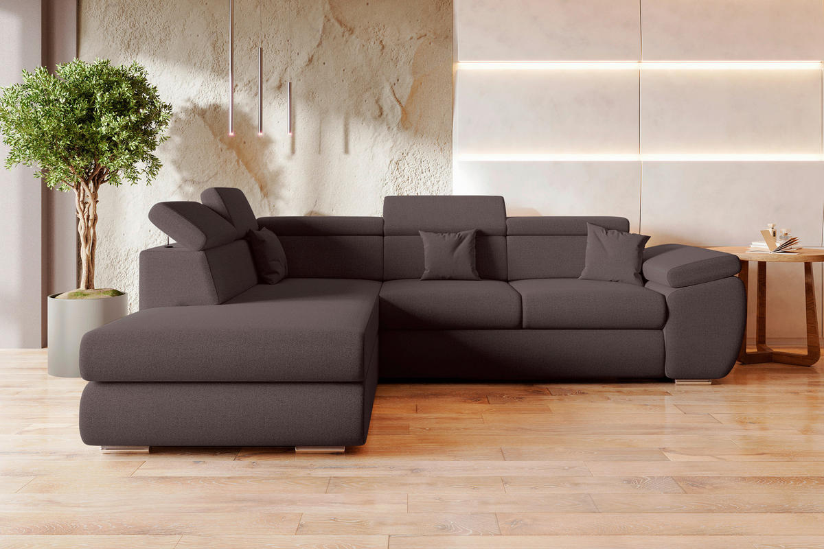 ECKSOFA Graubraun Struktur  - Chromfarben/Graubraun, KONVENTIONELL, Kunststoff/Textil (205/282cm) - Carryhome
