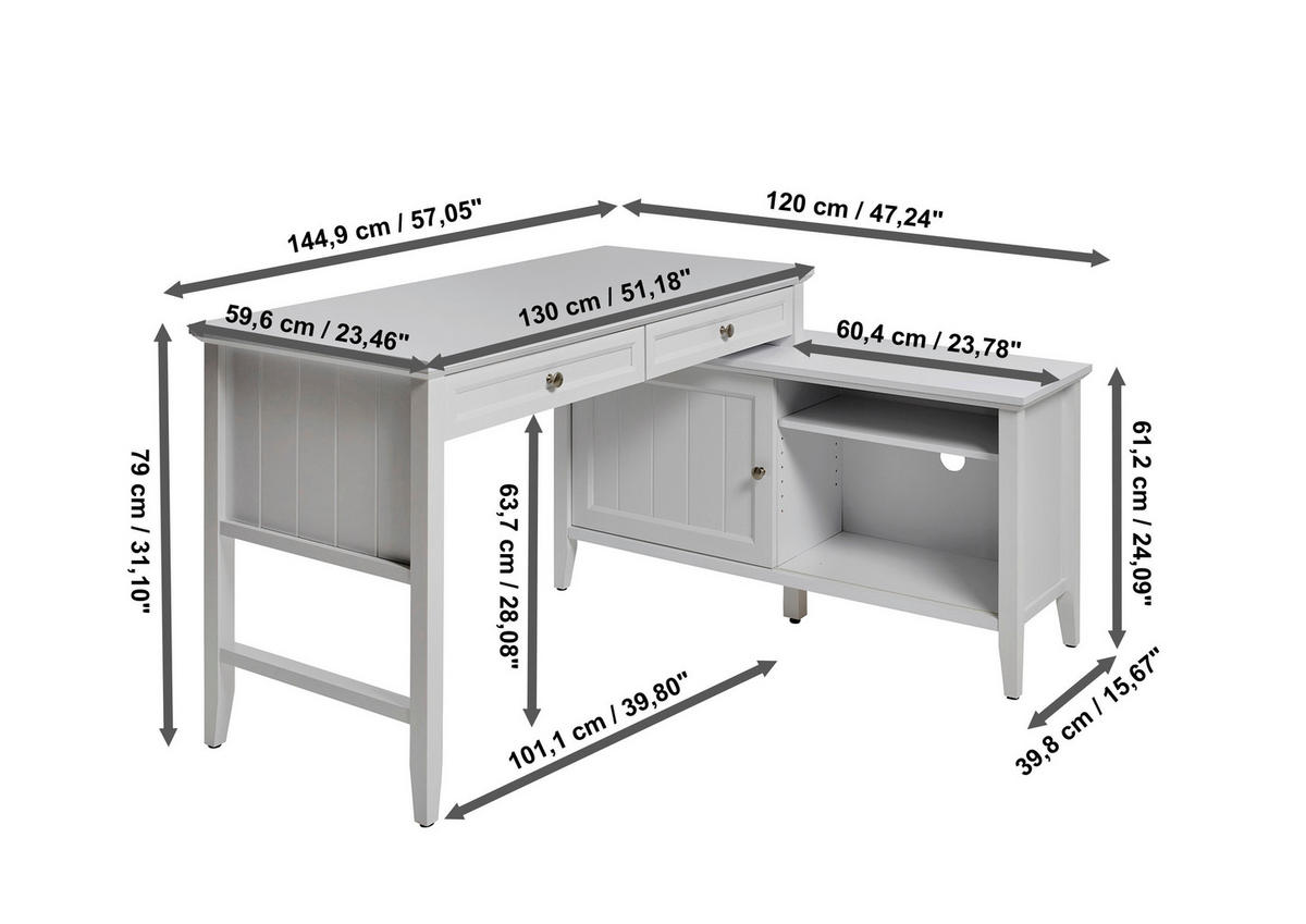 ECKSCHREIBTISCH 145/120/77 cm  in Eichefarben  - Eichefarben/Silberfarben, Modern, Holzwerkstoff/Metall (145/120/77cm) - MID.YOU