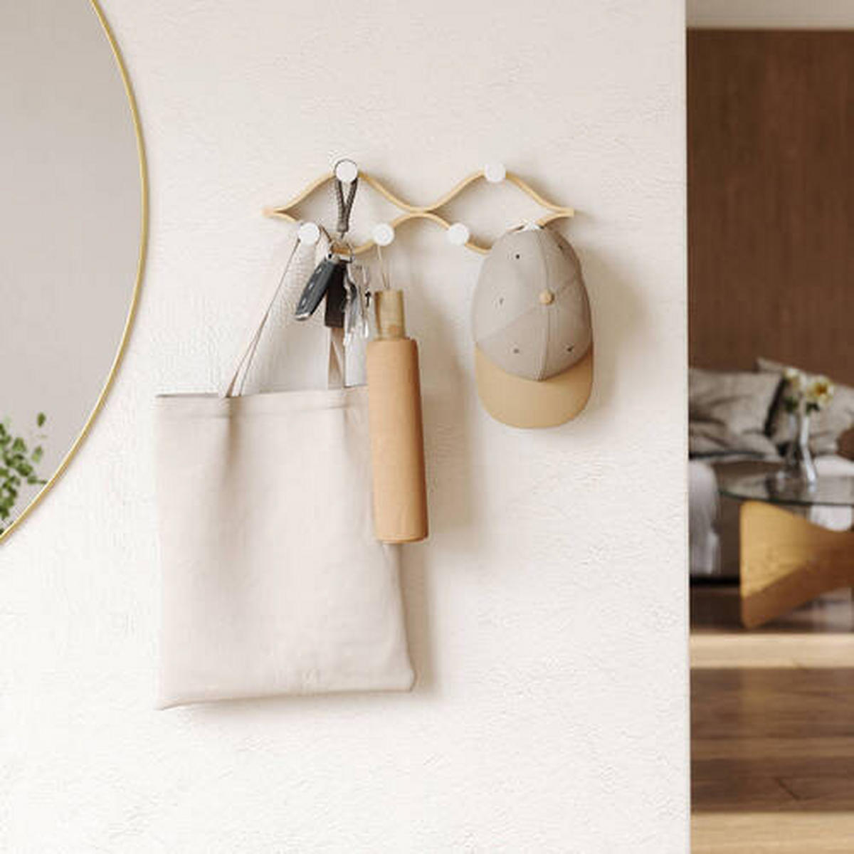 STENSKI OBEŠALNIK - bela/barve bukve, Konvencionalno, umetna masa/les (43/13/6cm) - Umbra