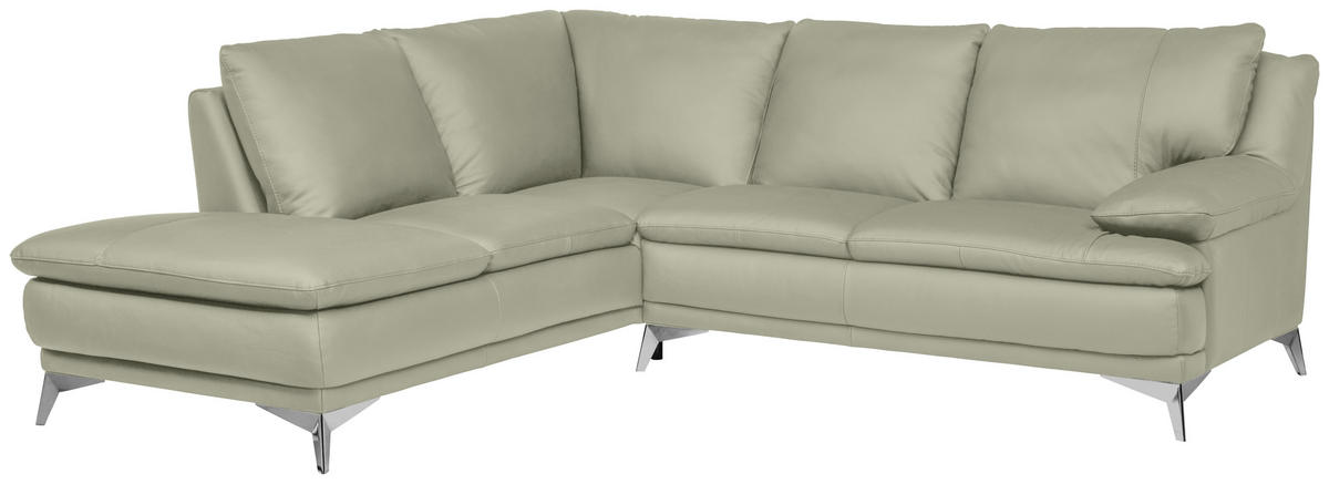 ECKSOFA Taupe Echtleder  - Taupe/Chromfarben, Design, Leder/Metall (224/252cm) - Novel