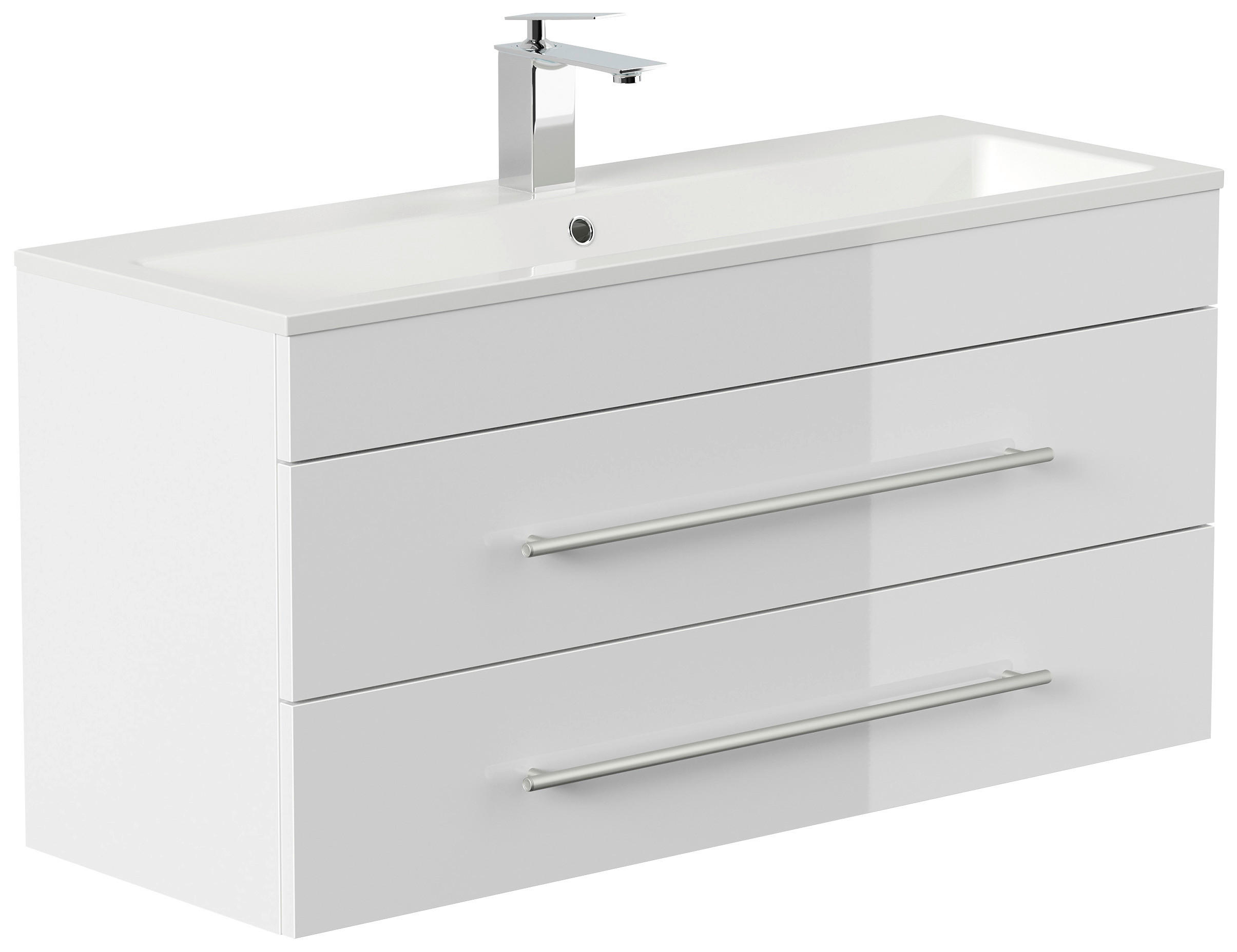 BADEZIMMER  in 100 cm  - Weiß Hochglanz/Silberfarben, MODERN, Holzwerkstoff/Metall (100cm) - MID.YOU