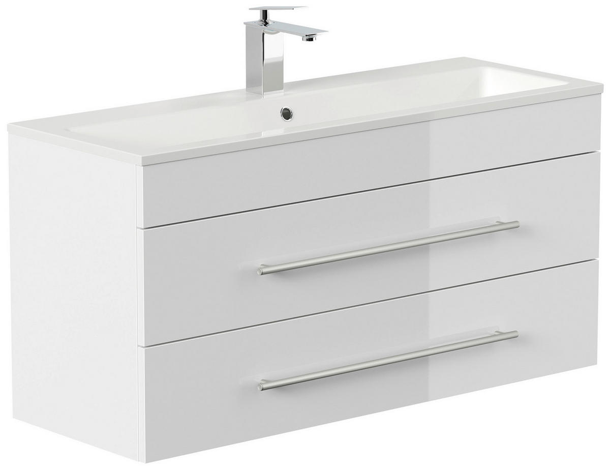 WASCHTISCHKOMBI 100 cm  - Weiß Hochglanz/Silberfarben, MODERN, Keramik/Holzwerkstoff (100cm) - MID.YOU