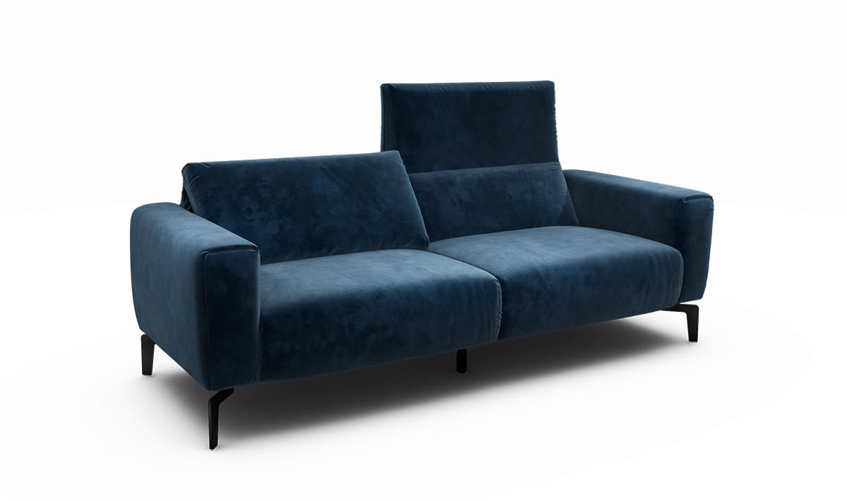 2,5-SITZER Samt Dunkelblau  - Schwarz/Dunkelblau, Design, Textil/Metall (220/86/86-94cm) - SENSOO