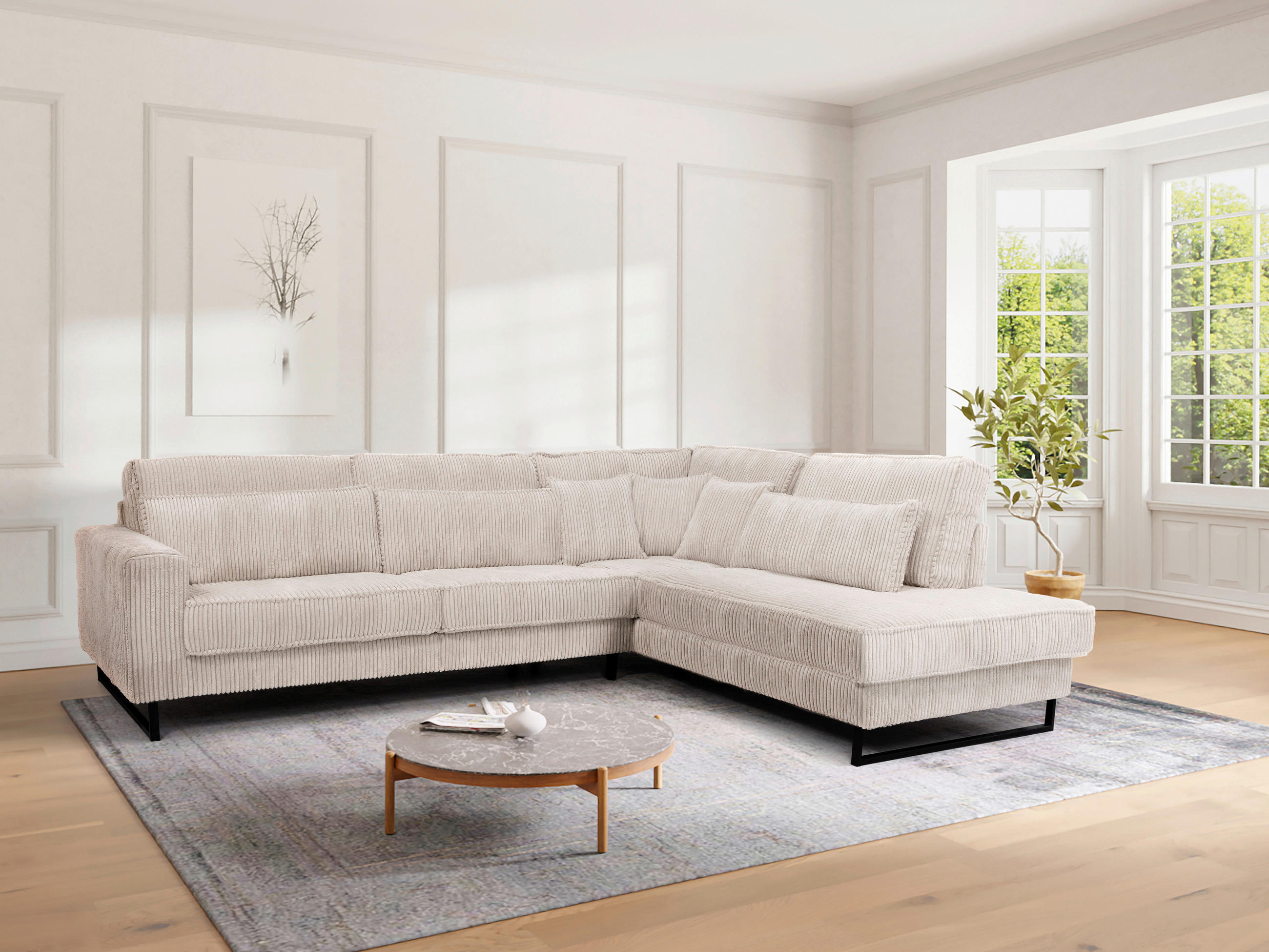 ROHOVÁ SEDAČKA, textil, kompozitní dřevo, béžová - černá/béžová, Konvenční, kov/kompozitní dřevo (284/253cm) - Livetastic