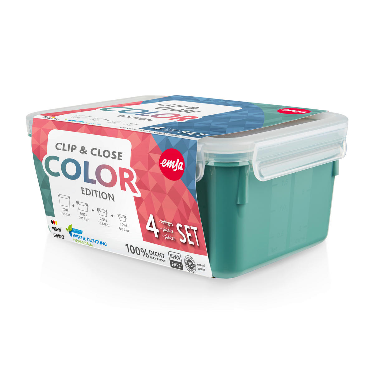 FRISCHHALTEDOSENSET CLIP & CLOSE COLOR EDITION 4-teilig  - Transparent/Petrol, Basics, Kunststoff (22,6/16,7/9,9cm) - Emsa