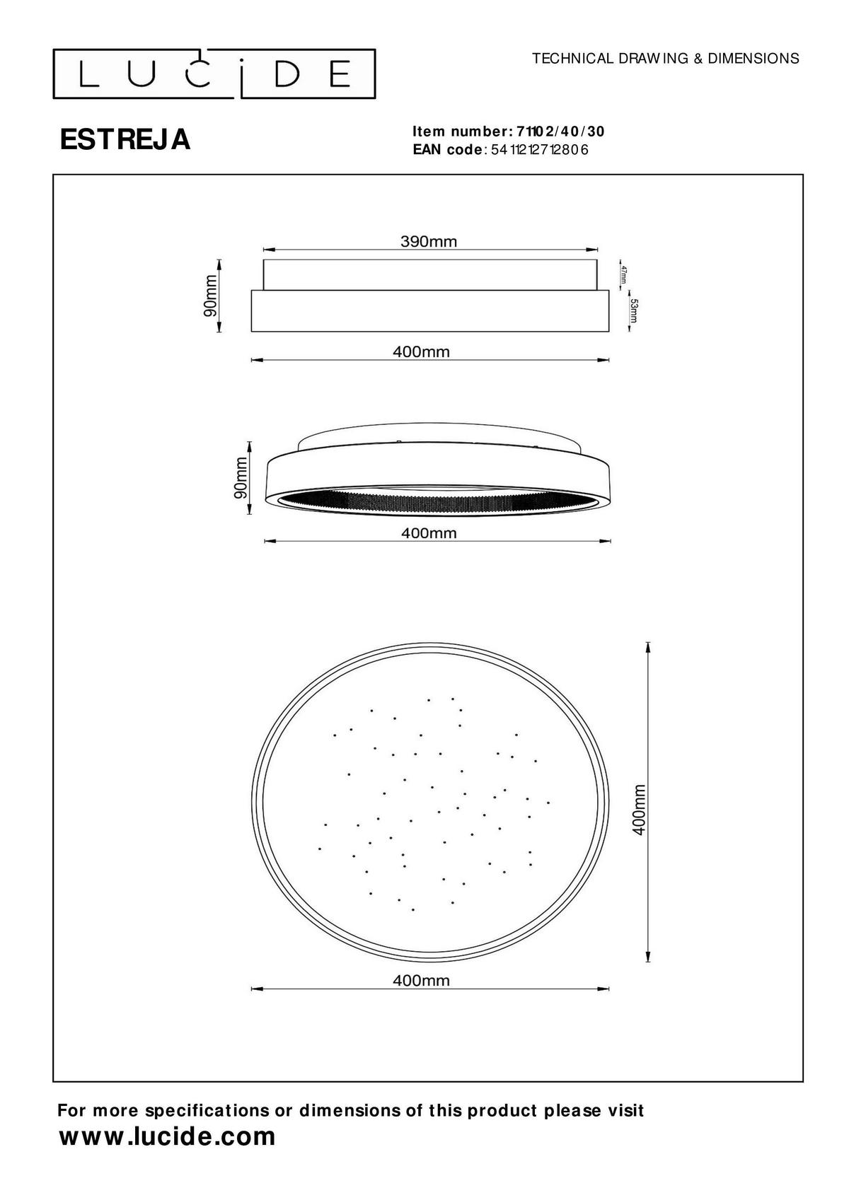LED-DECKENLEUCHTE ESTREJA 40/40/9 cm   - Trend (40/40/9cm) - Lucide