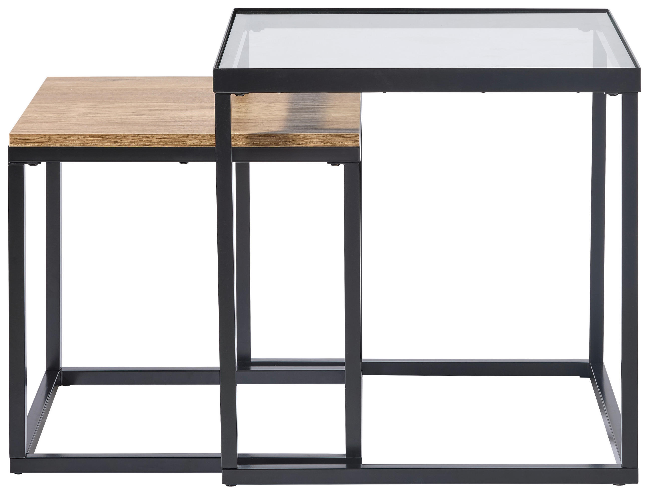 COUCHTISCHSET quadratisch Klar, Schwarz, Eichefarben  - Klar/Eichefarben, MODERN, Glas/Holzwerkstoff (40/48/40/48/40/48cm) - Xora