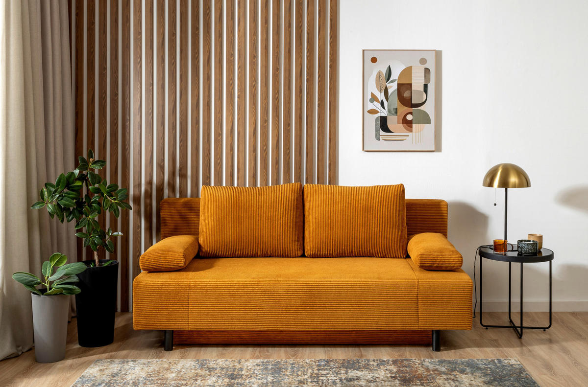 SOFA in Feincord Currygelb  - Currygelb/Schwarz, Konventionell, Holz/Textil (191/92/89cm) - MID.YOU
